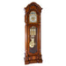 Cherry wood grandfather clock with detailed design on a white background