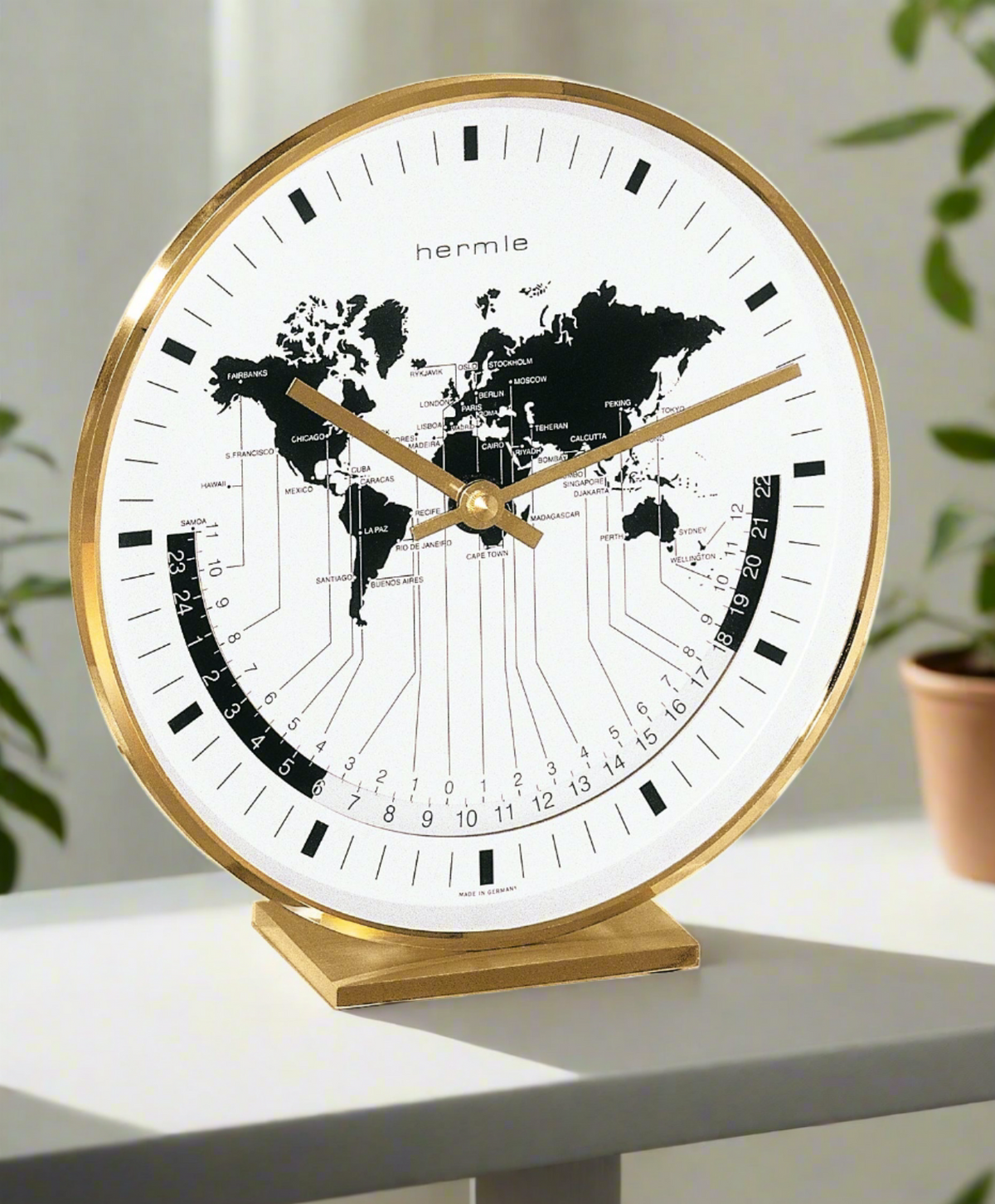 Modern Brass Buffalo World Map Timezone Table Clock — Emperor
