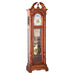 Cherry wood Grandfather clock with ornate design on white background