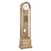 Oak Grandfather clock with brass weights and pendulum on white 