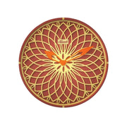 Red and yellow wall clock with orange hands and Hermle logo on white background.