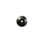 Black hand nut with ridged edges on white background.