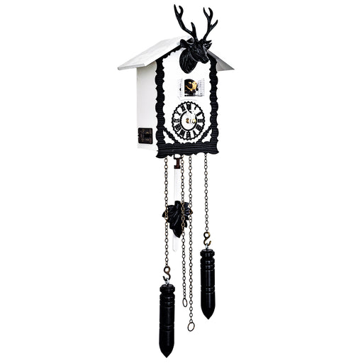 Black and white cuckoo clock with decorative deer head