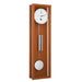 Cherry wood wall clock with silver pendulum and weights and white face