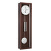 Walnut wood wall clock with silver pendulum and weights and white face