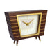 Retro style dark wood desk clock with brass highlights and Hermle logo on face