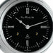 Caspian ship's bell clock - nickel with black clock face - close-up