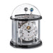 Nickel plated Tellurium with sun and earth gears visible under glass dome and Black highlight rings circle the top and bottom.