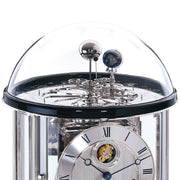 Glass Tellurium dome with nickel Sun and Earth globes mounted on intricate gears. 