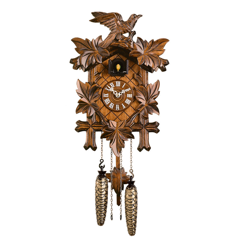 Traditional wooden cuckoo clock by Trenkle (350QM) on wooden background