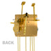 Brass clock movement with hanging chains and hammers with 'Back' title.