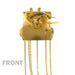 Brass clock movement with visible gears and hanging chains and 'Front' title.