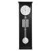 Black regulator wall clock with silver highlights on white background