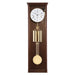 Walnut wood regulator wall clock with brass highlights on white background