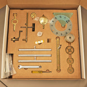 Clock parts of the Lakin clock kit by Hermle - packaged in cardboard box.